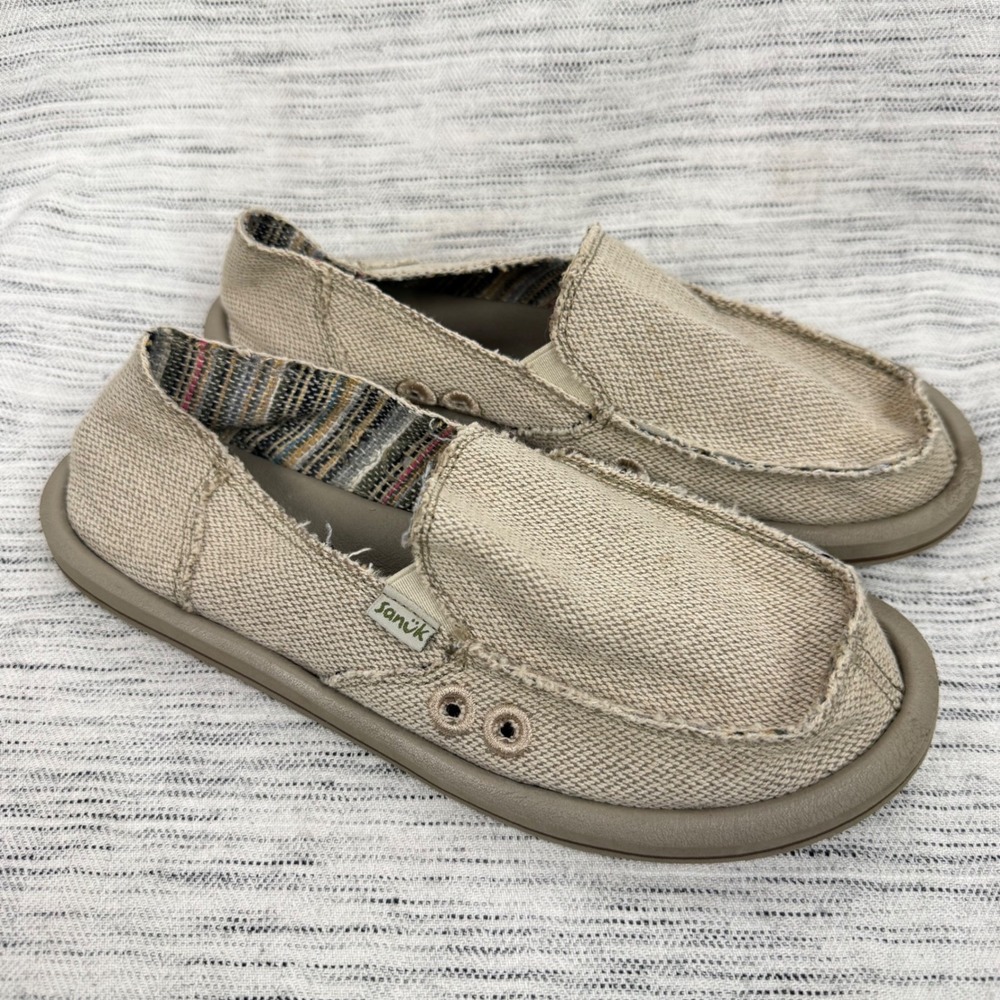 Sanuk Donna Hemp Women's Sidewalk Surfer Loafer Natural Beige Slip On 6 Beachy
